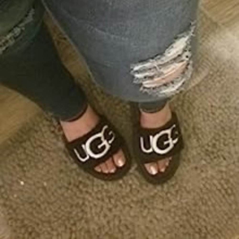 New NWoT UGG Women's LATON Fur Slide Sandal BLACK Sz 9.5 READ DESCRIPTION - Picture 6 of 7